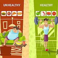 Stile di vita non salutare a confronto con stile di vita salutare su alimentazione e attività fisica
