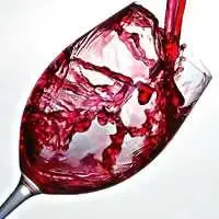 La fotografia coglie il momento in cui il vino viene versato nel calice.